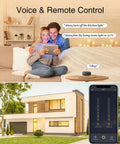 Couple using tablet with Dual Dimmer Switch With Alexa And Google Home Voice Ready Control Space Saving Smart Dimmer in home