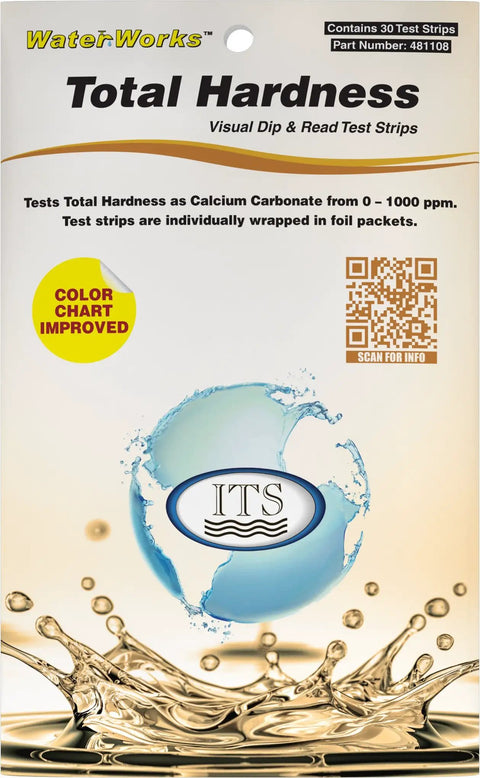 WaterWorks Total Hardness Test Strip Kit, 0 to 1000 ppm Range, 3 Second Test Time, Pack of 30 Strips, Fast No Fuss Calcium Readings for Home, Lab, and Industrial Water Quality Checks