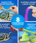 Ultimate Slime Kit And Putty Lab With Eight Varieties Of Slime And Putty Including Magnetic Slime Glow In The Dark Putty Color Changing Putty Snot Slime And Bouncing Putty A Totally Fun Sensory STEM Toy For Kids showing slime features