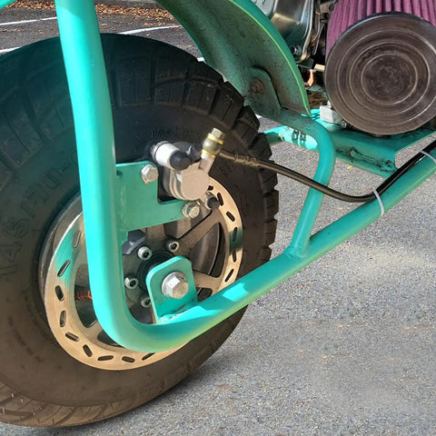 Close-up of Left Hydraulic Disc Brake Master Cylinder Caliper Assembly for Baja Doodle Bug DB30 Blitz Dirt Bug Mini Bike