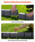 Installing Faux Stone Landscape Edging Kit 15.5 Ft No Dig Border For Lawn with snap-lock connection and ground spikes