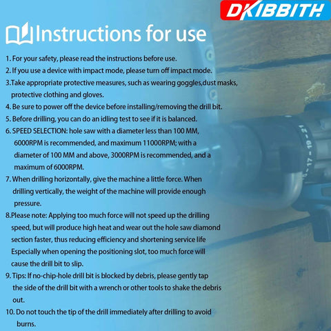 DKIBBIT tile drill bit set with dry diamond bits, 10-pack plus 2 extra 1/4 inch bits; round shanks 3/16-1/2 inch