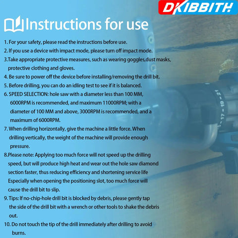 Instructions for Eight Pack Diamond Drill Bits Set For Granite Ceramic Marble Tile Glass With Wax Lubricant For Fast Dry Drilling