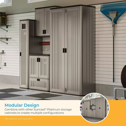 Mega Tall 31 Cubic Feet Garage Storage Cabinet With 3 Adjustable Shelves And Lockable Doors in garage setting