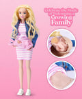 Kicksit Real With This Super Squishy Mom And Baby Surprise Playset Featuring A Drop Down Belly Reveal Fresh Nurture Kit For Smooth Role Play Brittany Baby Pack For Laid Back Vibes And Major Empathy Fun, showing a doll with a pink striped dress and a reveal feature.