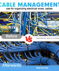 Comparison of messy versus organized electrical cables using Heavy Duty Nylon Zip Ties 600 Pack Assorted Sizes 8 Inch 12 Inch 14 Inch 18 Inch With 100Lb Tensile Strength UV Resistant Weatherproof For Indoor Outdoor Use And Cable Management.