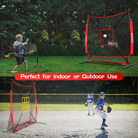 6x6ft Baseball And Softball Net For Hitting Pitching And Throwing Portable Batting Practice Net With Adjustable Strike Zone And Sturdy Bow Frame Includes Tee Great For Kids Red