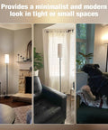 64 Inch Floor Lamp With LED Bulb, 3 Color Temperature 3000K 4000K 5000K, Beige Lampshade next to sofas in various rooms.