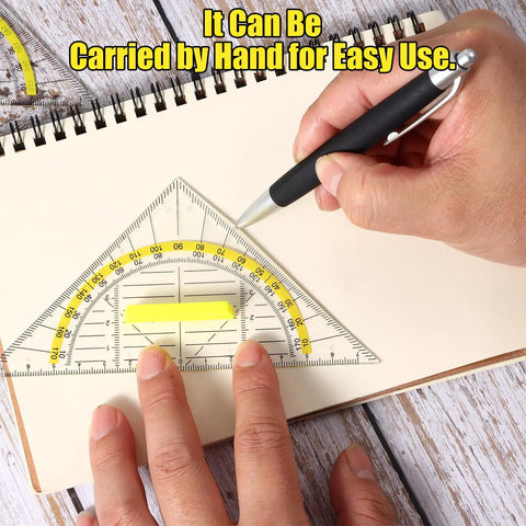 Four Piece Transparent Triangle Ruler Set With Protractor And Set Squares For Drafting And Geometry Drawing A Handy Multifunction Tool Kit For Designers Architects Engineers And Students, transparent set square and protractor on notebook