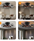 Twenty One Inch Low Profile Caged Ceiling Fan With Lights Remote Control Included Four Light Bulbs Dope Black Finish Flush Mount Fixture For Kitchen And Bedroom Industrial Style