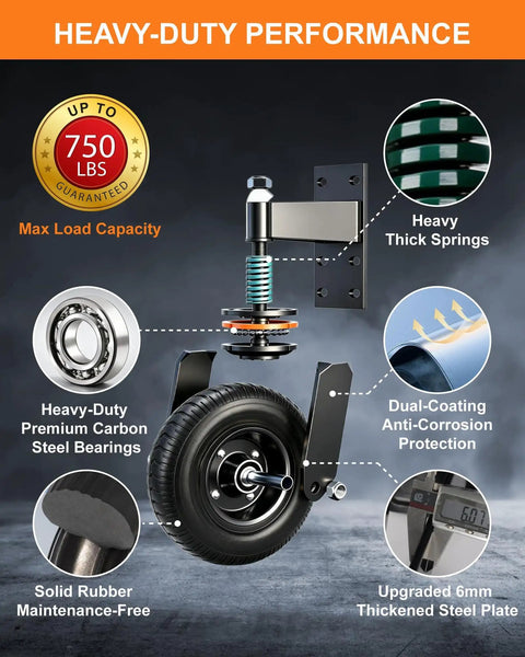 Heavy Duty 8-Inch Gate Wheel With Spring Loaded Support And 750 Lb Capacity, 360 Degree Rotation, Perfect Gate Caster components