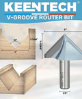 90 Degree V Groove Router Bit For Woodworking With Half Inch Shank Two Inch Diameter And One And Eleven Sixty Fourth Inch Cutting Depth