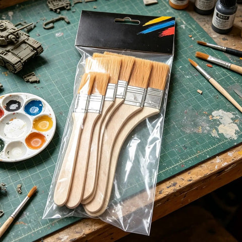 Flat Painting Brush Set For DIY Home Projects And Crafting 7.87 Inch By 1.96 Inch Flat Shader packaged on crafting table