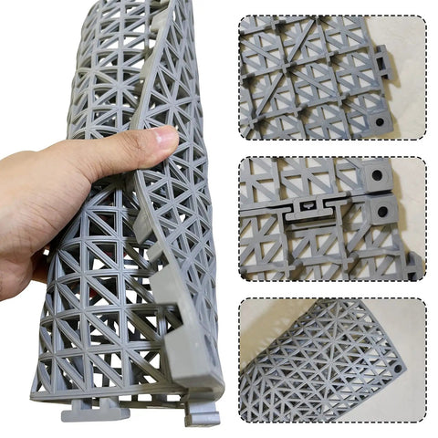 Close-up of gray 12 Pack Modular Interlocking Cushion Rubber Floor Mats 11.6 Inch Square Tiles showing interlocking edges.