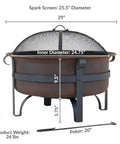 Cauldron Wood Burning Outdoor Fire Pit For Patio And Backyard Hangouts Round Steel Fire Bowl With Cover 29 Inch Diameter