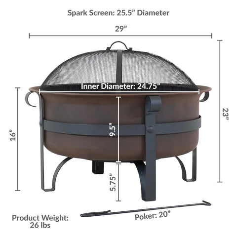 Cauldron Wood Burning Outdoor Fire Pit For Patio And Backyard Hangouts Round Steel Fire Bowl With Cover 29 Inch Diameter