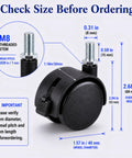Four Pack 1.5 Inch Swivel Caster Wheels Featuring M8 Metric Thread And Secure Locking Brake dimensions and details diagram.