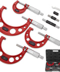 Pro Grade Outside Micrometer Set 0 To 4 Inches With Microfine 0.0001 Inch Readings, Includes Four Carbide Outside Micrometers