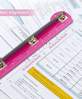 3 Hole Punch For Ring Binders With Built In Ruler, Handy Portable Paper Puncher, 5 Sheets Capacity shown in deep pink on documents