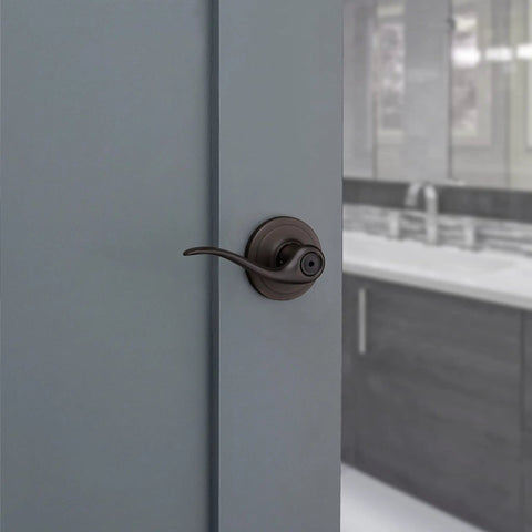 Interior Privacy Door Handle With Lock And Reversible Lever For Bedroom Or Bathroom Venetian Bronze Keyless Turn Lock With Microban Protection