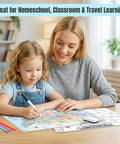 Mother and child using 11x17 Laminated Dry Erase Central America And Mexico Map, Double Sided With Color Front And Blank Outline Back