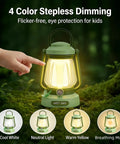 Child pointing at Kids Lantern With 4 Color Dimmable Lights And USB C Charging in forest setting, featuring lighting modes.