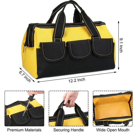 Three Pack Tool Bags For Electricians And Carpenters, Waterproof Hard Bottom, Built For Tough Jobs, Yellow, Durable Gear Organizer