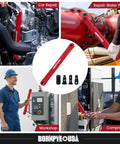 Beefy Offset Extension Wrench Set With Impact Ready Socket Extender, shown in various uses: car repair, water pump, workshop, compressor.