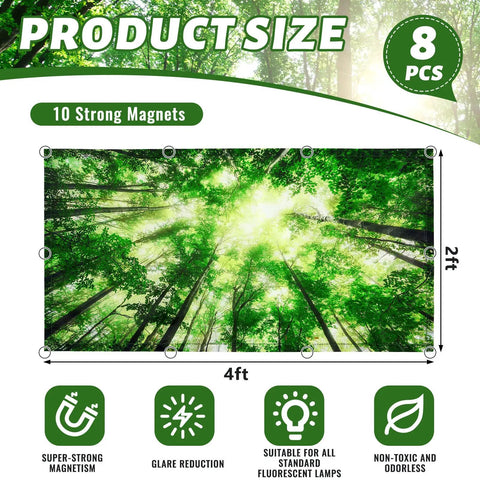 Eight Pack Magnetic Fluorescent Light Covers For Classroom And Office Ceilings 4 X 2 Feet Drop Ceiling Filters Forest Style