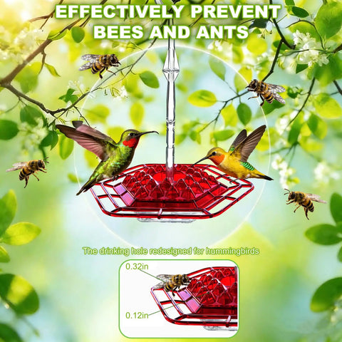 Outdoor Hummingbird Feeder With 30 Feeding Ports, Saucer Style, Ant Proof No Leak, Easy To Clean And Refill, hanging in a garden