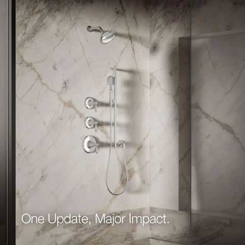 Artifacts Single Function Showerhead With Katalyst Air Induction Technology 2.5 Gpm 66 Nozzle Sprayface installed in bathroom
