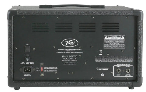 Rear view of PVi 6500 All In One Powered Mixer With FLS Feedback Locating System showing control panel and inputs.