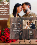 Top Tier Wooden Picture Frame For Wedding Unity Ceremony With Sweet Retro Love Locks And Keys Fits 4X6 Photos on display with romantic decor.