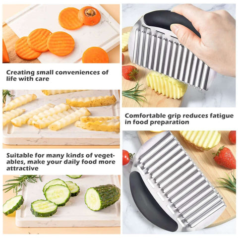 JAYVAR large crinkle cutter with black handle; stainless steel wavy blade for crinkle-cut fries and vegetables