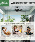 52 Inch Matte Black Ceiling Fan With Pull Chain No Light Damp Rated For Indoor Outdoor Use Standard Mount Five Blades Ideal For Patio Porch And Living Room installed on a patio ceiling.