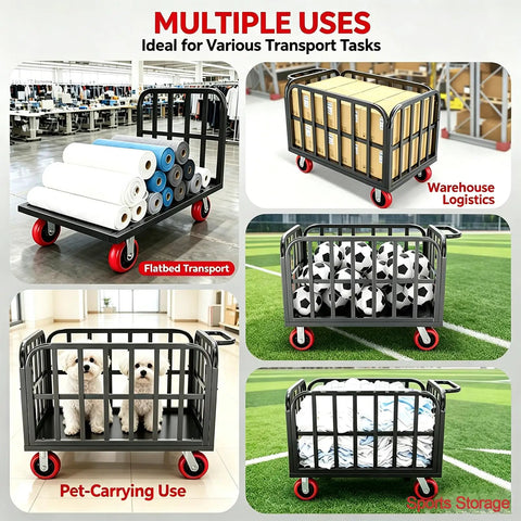 Beefy Heavy Duty Platform Cart And Dolly With Hand Truck Style 771 Lbs Load Capacity 39.3 In Long By 23.6 In Wide By 33.4 In High Reinforced Steel Frame And 6-Inch PU Brake Casters For Easy Warehouse Moving, used for flatbed transport