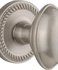 Newport Rosette Door Knob Set With Eden Prairie Knob Complete Passage Lock Satin Nickel Finish Easy Install Backset Two And Three Eighths Inch Fits Standard Doors One And Three Eighths To One And Three Quarters Inch Nostalgic Warehouse Quality close-up
