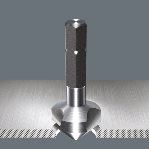 Close-up of countersink bit from Kraftform Countersink Bit Set With Rapidaptor Quick Release Chuck Eight Piece Includes Bitholding Screwdriver.