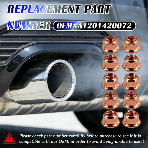 10 Pieces M8x1.25 Exhaust Manifold Gasket Nut For Automotive Manifolds Piping Flanges With High Temp Resistance And Vibration Durability Direct Fit OEM A1201420072 beside exhaust pipe