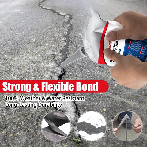 Applying Fast Curing Concrete Crack Filler Sealant Waterproof Caulk For Driveways, Sidewalks, Walls And Foundations on pavement crack