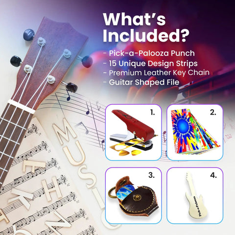 DIY Guitar Picks Punch Mega Pack For Musicians Custom Pick Maker Kit with leather key chain and pick strips included