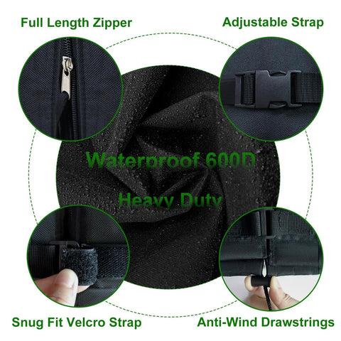 Universal 9 To 12 Foot Market Umbrella Cover Waterproof 600D Heavy Duty No Hassle Zipper detail with adjustable straps