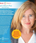 Lithium Orotate Brain Support Supplement With Enhanced Nutrient Absorption For Optimal Well Being Everyday Brain Boost Focus Mood And Cognitive Health To Keep You Sharp And On Your Game packaging with woman smiling