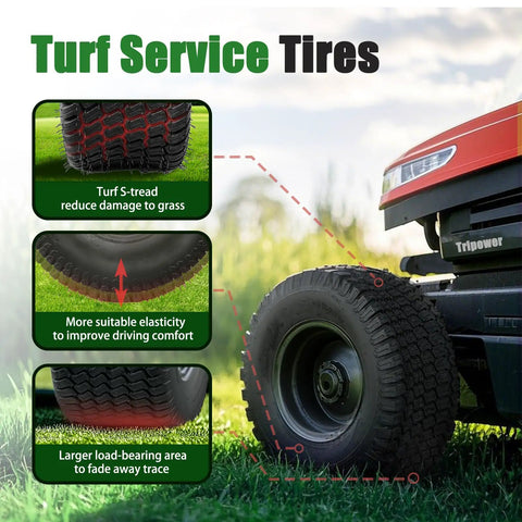 Beefy 26x12x12 Lawn Mower Tires For Garden Riding Mower And Lawn Tractor Tubeless 6PR 1780 Lb Load At 20 PSI Set Of 2 Easy Install Heavy Duty Traction Upgrade, turf tread on mower