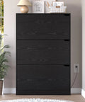 Black Slim 3-Flip Shoe Storage Cabinet With Odor Control Deodorizer, Back Panels For Stability, Freestanding Entryway Organizer