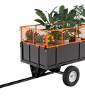 Beefy 17 Cu Ft Steel Utility Dump Cart With 750 Lb Capacity Removable Mesh Sides Pneumatic Tires shown with plants inside
