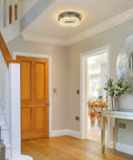 Dope Modern Crystal Ceiling Light With Dimmable LED Flush Mount 12 Inch Chrome Industrial Chandelier in a hallway setting