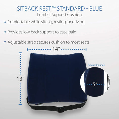 Premium Ergonomic Lumbar Support Cushion For Office Chair And Car Seats Provides Superior Lower Back Pain Relief, blue fabric, 14x13x5 inches.