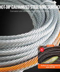 Beefy Heavy Duty 3/8 Inch By 100 Foot Steel Winch Cable With 15,200 Lbs Breaking Strength showing galvanized wire surface