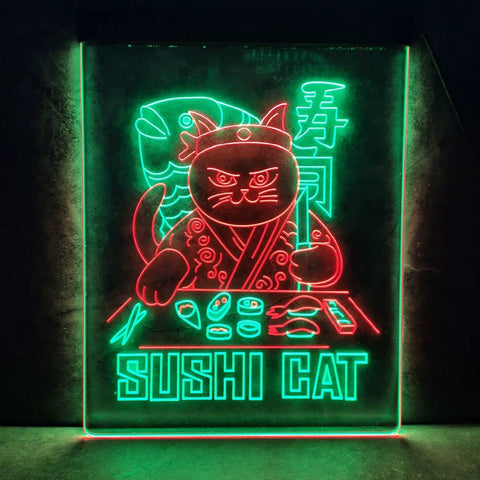Sushi Cat Neon Sign Dope Neon Light For Sushi Bar And Restaurant Wall Decor Handmade Retro LED Cat Chef Sign Light Up Art